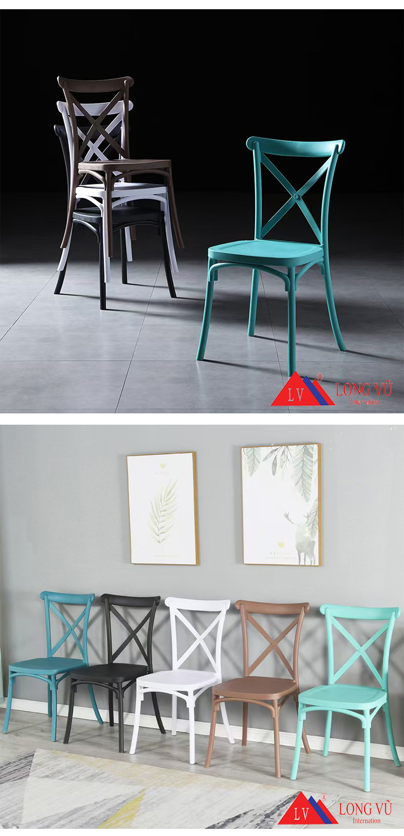 Ghế Crossback nhựa đúc nguyên khối