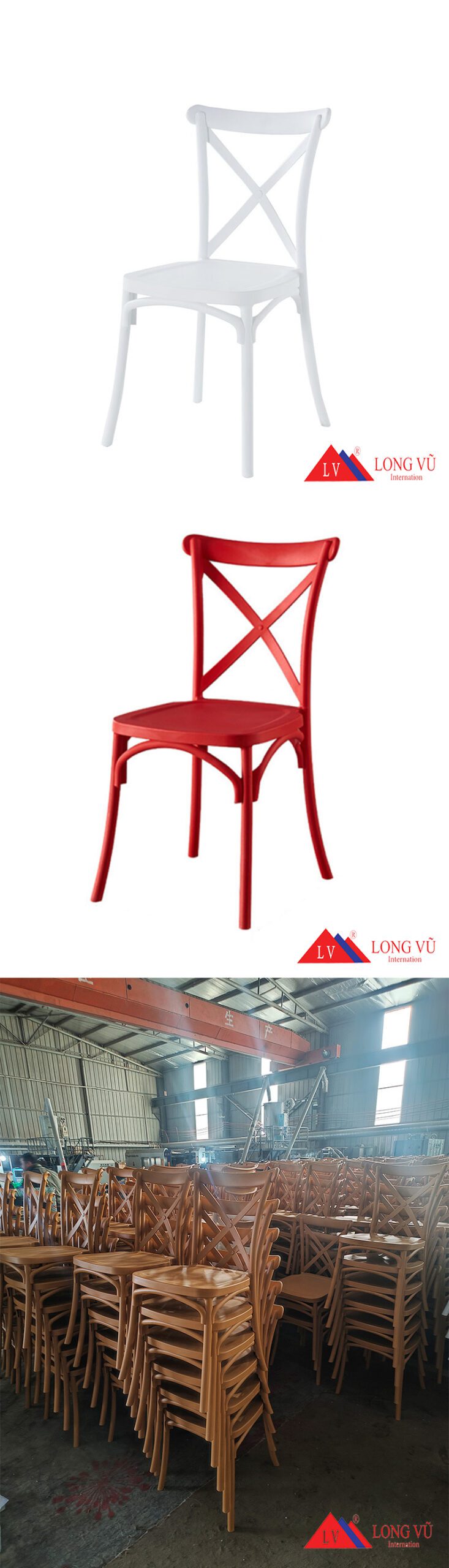 Ghế Crossback nhựa đúc màu đỏ